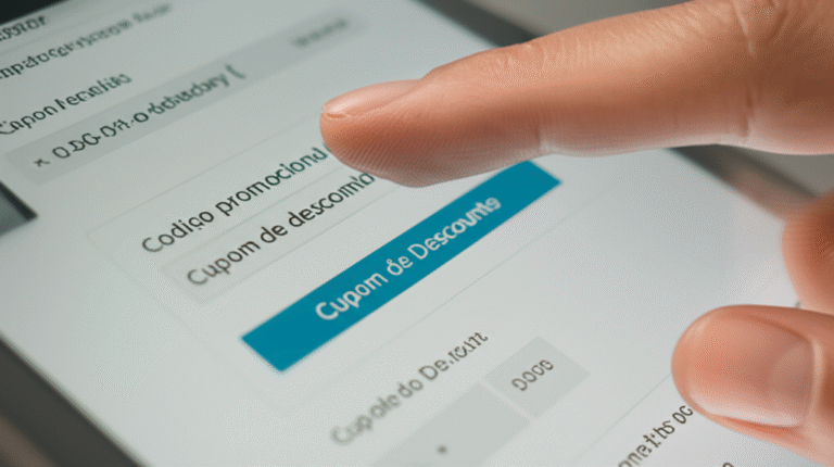 Mão digitando um código promocional em um carrinho de compras online