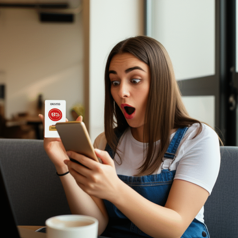 Pessoa olhando para o celular com uma notificação de promoção relâmpago