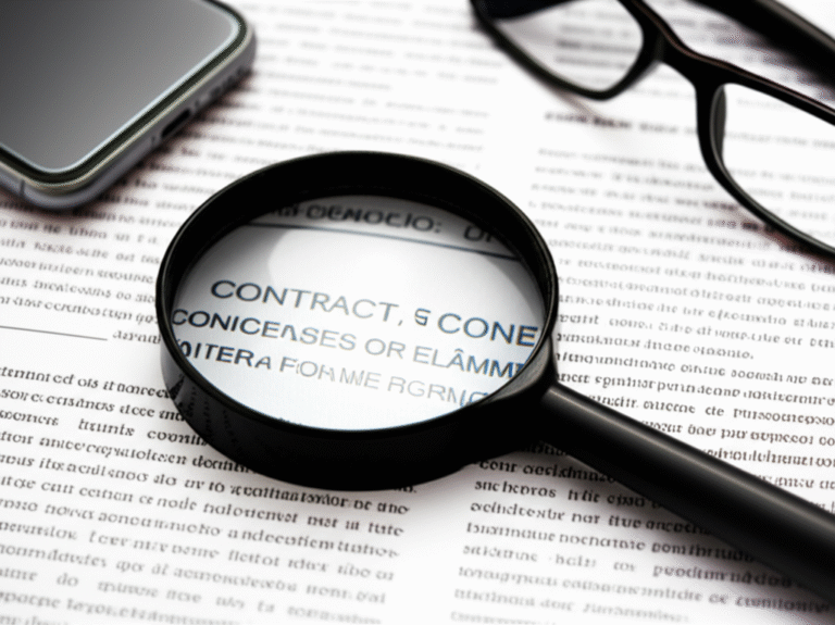 Lupa sobre um contrato, simbolizando a importância de ler os termos