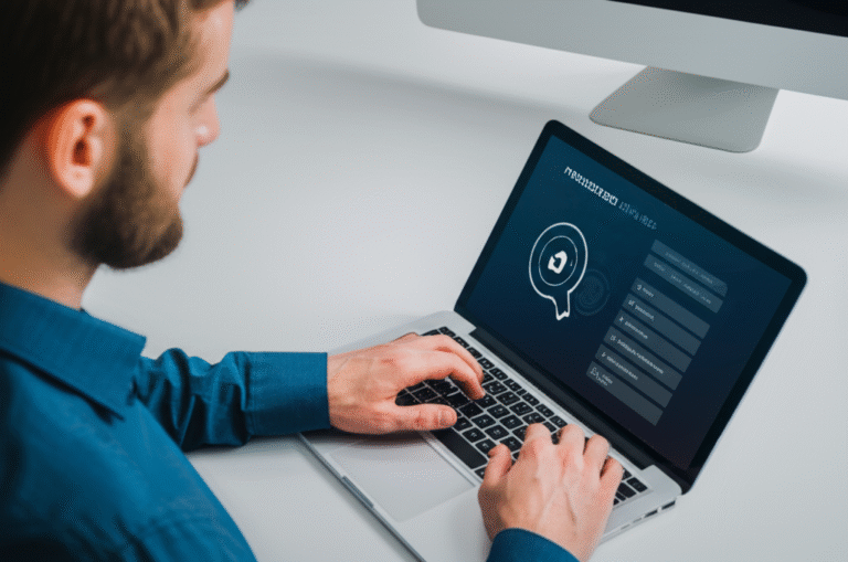 Homem ajustando configurações de privacidade online