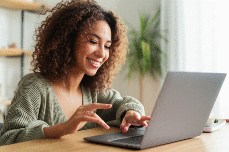 Mulher comparando preços de eletrônicos online em janeiro.