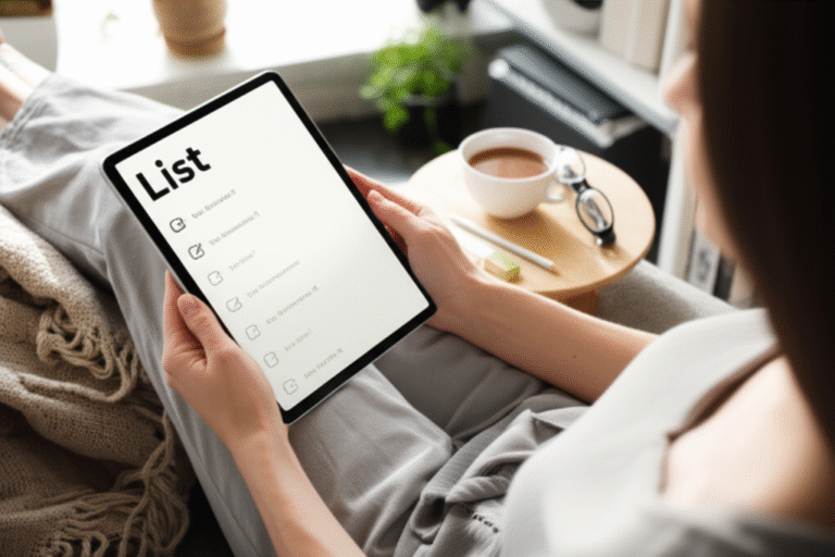 Pessoa fazendo lista de compras em um tablet