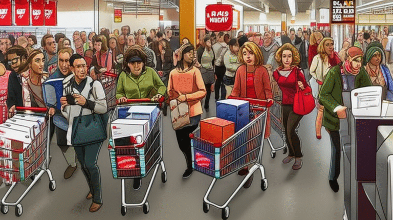 Pessoas comprando eletrônicos em uma loja durante a Black Friday.