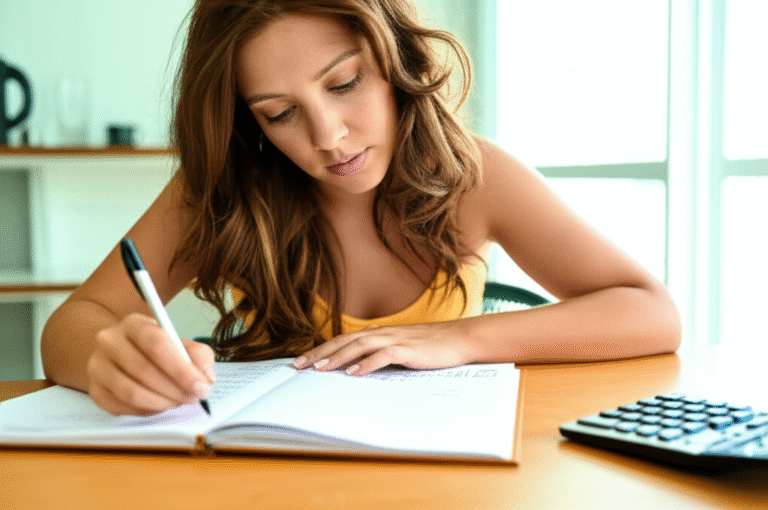 Mulher planejando compras em um caderno