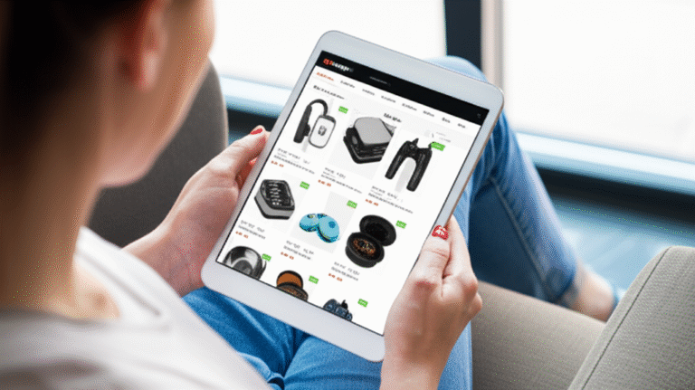 Pessoa pesquisando preços em um tablet.