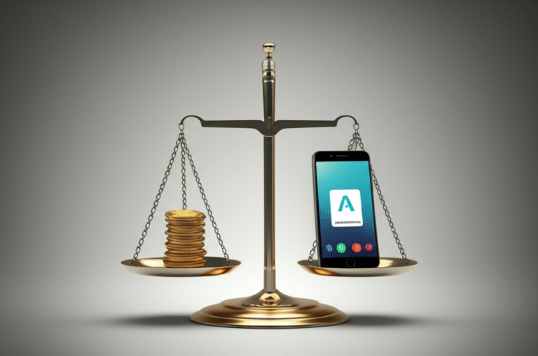 Balança comparando os custos de assinatura e busca.