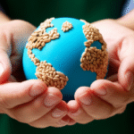 Mãos segurando um planeta Terra feito de sementes